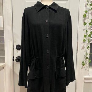 Emanuel Ungaro Black Drawstring Waist Button Up Jacket Dress